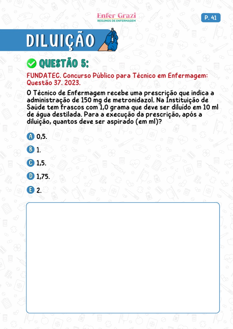 Questão de concurso de diluição pra você treinar pra prova