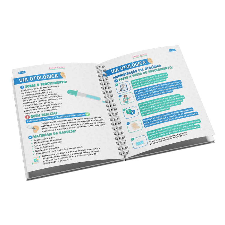 Principais Procedimentos em Enfermagem, caderno físico aberto
